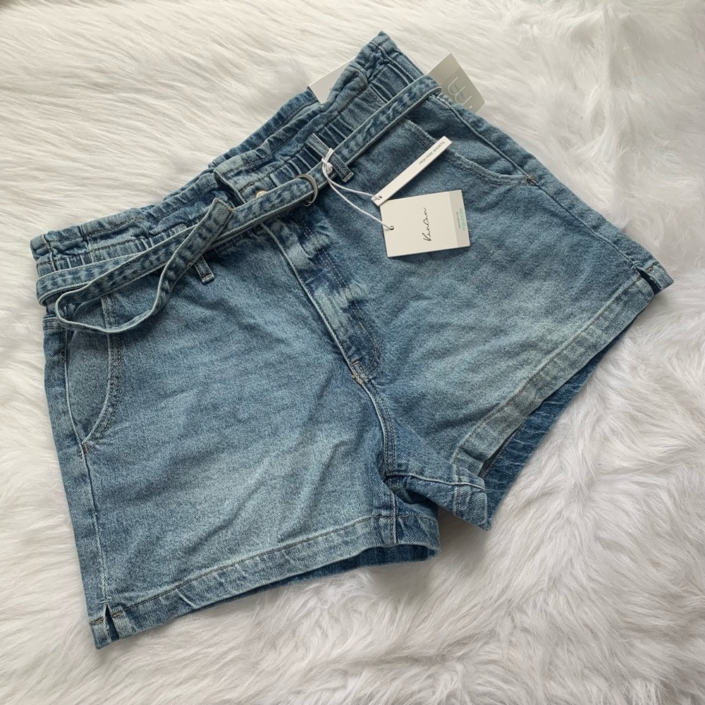 KanCan High Rise Denim Shorts Medium Wash Belted - Picture 13 of 13